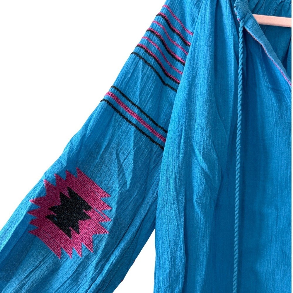 Maeve by Anthropologie Runaway Embroidered Peasant Top Blue Boho Size Small - Picture 3 of 7